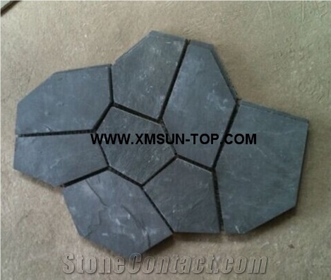 Black Slate Random Flagstones/Black Slate Irregular Flagstones/Black Slate Net Paste/China Slate Flagstone on Net/Slate Flagstone on Mesh/Slate Flagstone Pavers/Slate Flagstone for Wall Cladding