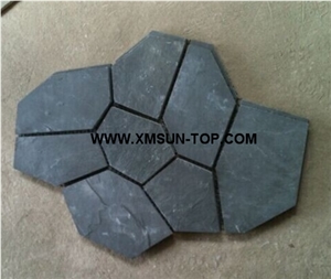Black Slate Random Flagstones/Black Slate Irregular Flagstones/Black Slate Net Paste/China Slate Flagstone on Net/Slate Flagstone on Mesh/Slate Flagstone Pavers/Slate Flagstone for Wall Cladding
