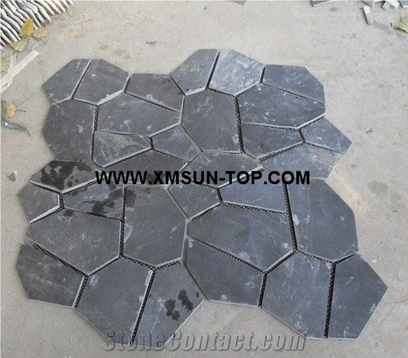 Black Slate Random Flagstones/Black Slate Irregular Flagstones/Black Slate Net Paste/China Slate Flagstone on Net/Slate Flagstone on Mesh/Slate Flagstone Pavers/Slate Flagstone for Wall Cladding