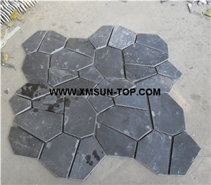 Black Slate Random Flagstones/Black Slate Irregular Flagstones/Black Slate Net Paste/China Slate Flagstone on Net/Slate Flagstone on Mesh/Slate Flagstone Pavers/Slate Flagstone for Wall Cladding