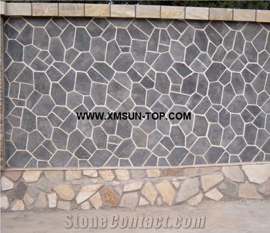 Black Slate Random Flagstones/Black Slate Irregular Flagstones/Black Slate Net Paste/China Slate Flagstone on Net/Slate Flagstone on Mesh/Slate Flagstone Pavers/Slate Flagstone for Wall Cladding
