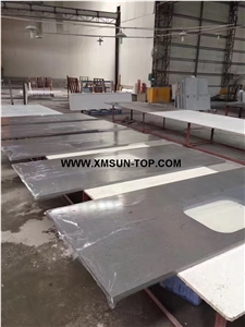 Grey Quartz Stone Kitchen Countertop with Sink Cutout /Artificial Quartz Kitchen Counter Top/Engineered Stone Kitchen Countertops/Custom Counter Top/Manmade Stone Kitchen Worktops/Kitchen Tops