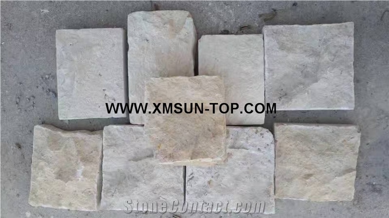 Natural Surface Beige Limestone Cube Stone/Light Yellow Limestone Cobble Stone/Lime Stone Paving Sets/Natural Stone Floor Covering/Yellow Stone Courtyard Road Pavers
