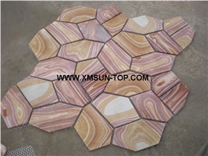 Rainbow Sandstone Random Flagstone/Multicolor Sandstone Irregular Flagstones Net Paste/Sandstone Flagstone on Net/Sandstone Flagstone on Mesh/Sandstone Flagstone Paver/Flagstone Walling&Flooring