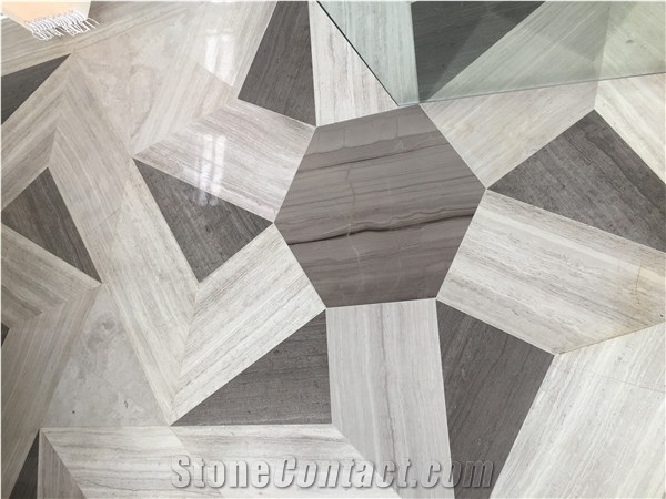 White&Grey Wooden Grain Marble Tile Pattern