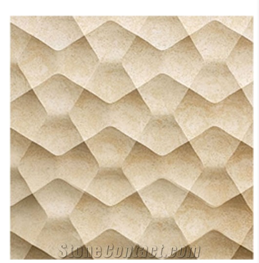 Cnc Beige Marble Carving / 3d Wall Panel