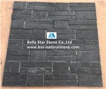 Black Beveled Edges Quartzite Stacked Stone,Black Quartzite Stone Wall Cladding,Black Stone Wall Panels,Quartzite Ledgestone,Black Quartzite Stone Veneer,Quartzite Culture Stone,Outdoor Wall Cladding