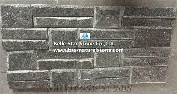 Black Beveled Edges Quartzite Stacked Stone,Black Quartzite Stone Wall Cladding,Black Stone Wall Panels,Quartzite Ledgestone,Black Quartzite Stone Veneer,Quartzite Culture Stone,Outdoor Wall Cladding