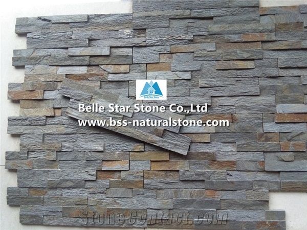 Iron Rusty Split Face Slate Stone Wall Panels,Iron Grey Slate Culture Stone,Iron Slate Stacked Stone,Natural Split Face Stone Cladding,Slate Thin Stone Veneer,Iron Slate Ledgestone,Outdoor/Indoor Wall