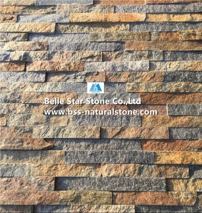 Rustic Mixed Green Quartzite Culture Stone,Natural Quartzite Stacked Stone,Multicolor Quartzite Stone Cladding,Split Face Quartzite Stone Panels,Quartzite Ledgestone,Quartzite Thin Stone Veneer