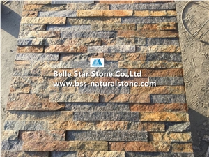 Rustic Mixed Green Quartzite Culture Stone,Natural Quartzite Stacked Stone,Multicolor Quartzite Stone Cladding,Split Face Quartzite Stone Panels,Quartzite Ledgestone,Quartzite Thin Stone Veneer
