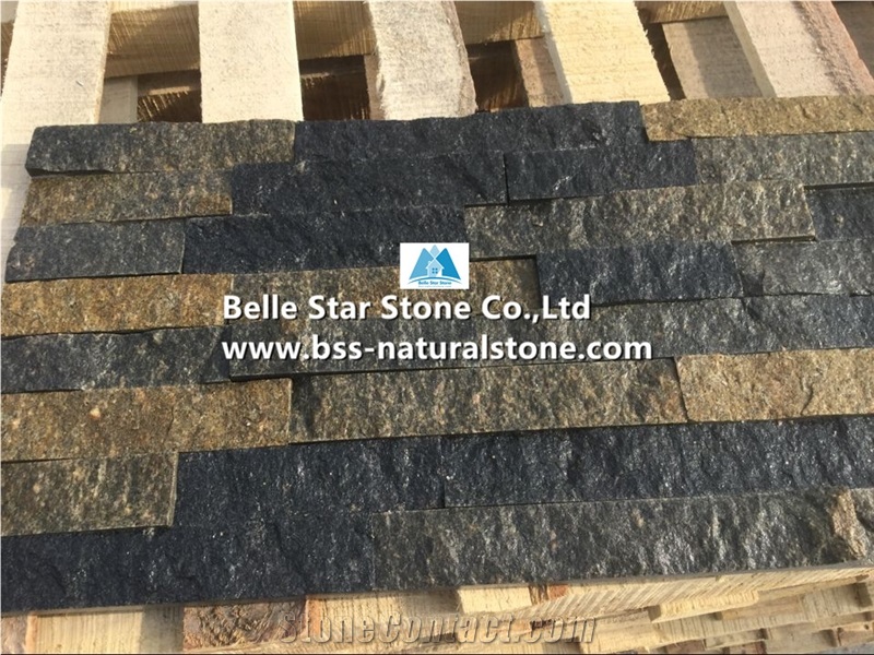 Rustic Mixed Green Quartzite Culture Stone,Natural Quartzite Stacked Stone,Multicolor Quartzite Stone Cladding,Split Face Quartzite Stone Panels,Quartzite Ledgestone,Quartzite Thin Stone Veneer