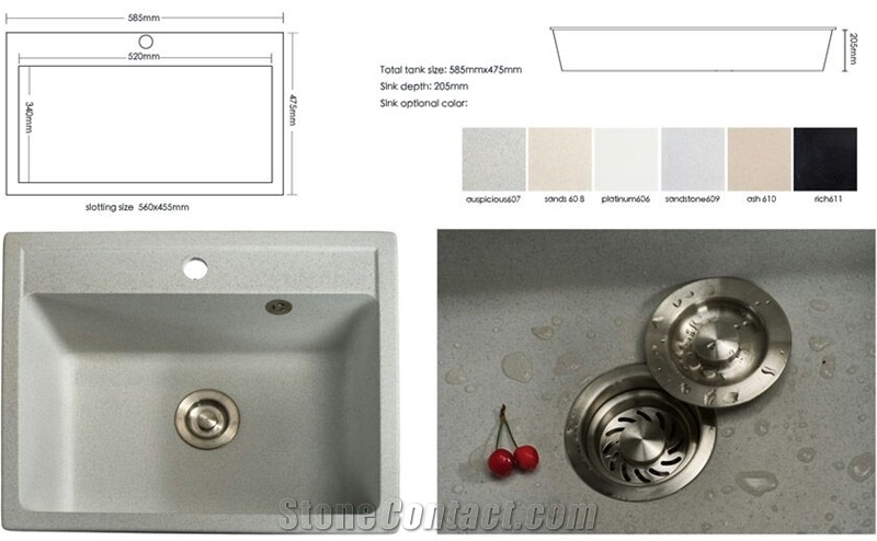 White/Black/Beige Quartz Bathroom Round And Square Vanity Basin And Sink With Single And Double Wash