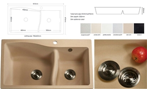 White/Black/Beige Quartz Bathroom Round And Square Vanity Basin And Sink With Single And Double Wash