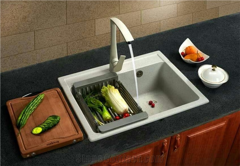 White/Black/Beige Quartz Bathroom Round And Square Vanity Basin And Sink With Single And Double Wash