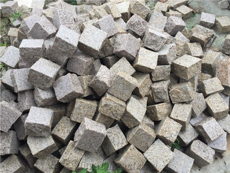 G682 Padang Giallo Sunset Gold Golden Sand Giallo Ming Yellow Rustic Granite Cube Stone Paver Setts