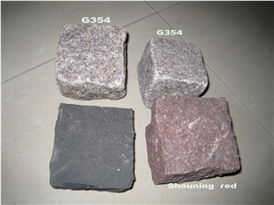 G354 Cubes, G354 Flamed Cubes, G354 Split Cubes, G354 Bushhammered Cube, G354 Cobble Stone, G354 Red Granite Cube, G354 Red Cobble Stone