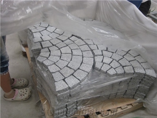 G603 Sesame White Granite Mesh Cobblestone/White Grey Cubstone/Starry Night Granite Cobble Stones, Light Grey Granite Cube Stone/Pavers Grey Paving Stone