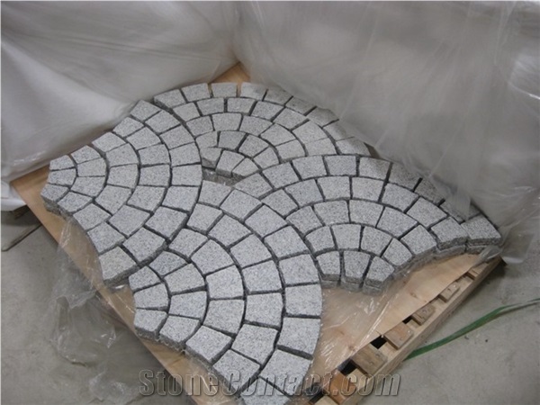 G603 Sesame White Granite Mesh Cobblestone/White Grey Cubstone/Starry Night Granite Cobble Stones, Light Grey Granite Cube Stone/Pavers Grey Paving Stone