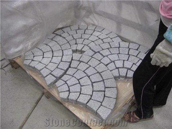 G603 Sesame White Granite Mesh Cobblestone/White Grey Cubstone/Starry Night Granite Cobble Stones, Light Grey Granite Cube Stone/Pavers Grey Paving Stone