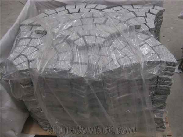 G603 Sesame White Granite Mesh Cobblestone/White Grey Cubstone/Starry Night Granite Cobble Stones, Light Grey Granite Cube Stone/Pavers Grey Paving Stone