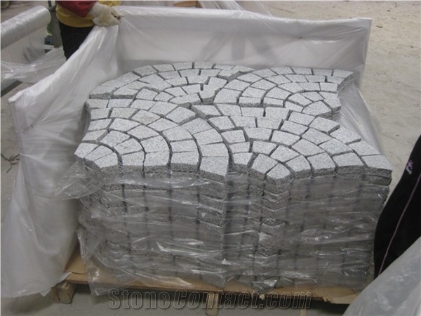 G603 Sesame White Granite Mesh Cobblestone/White Grey Cubstone/Starry Night Granite Cobble Stones, Light Grey Granite Cube Stone/Pavers Grey Paving Stone