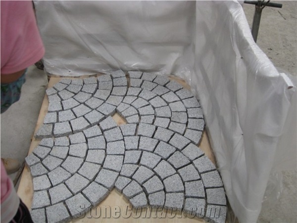 G603 Sesame White Granite Mesh Cobblestone/White Grey Cubstone/Starry Night Granite Cobble Stones, Light Grey Granite Cube Stone/Pavers Grey Paving Stone