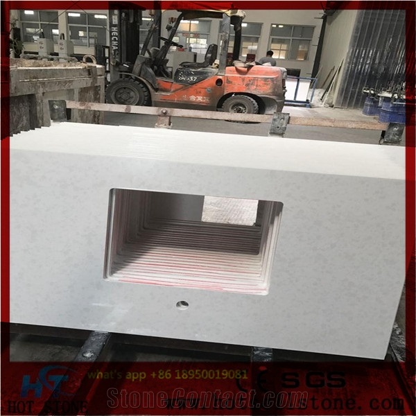 Quartz Kitchen Countertops Of Crystallized Glass Stone, White Quartz Kitchen Countertops