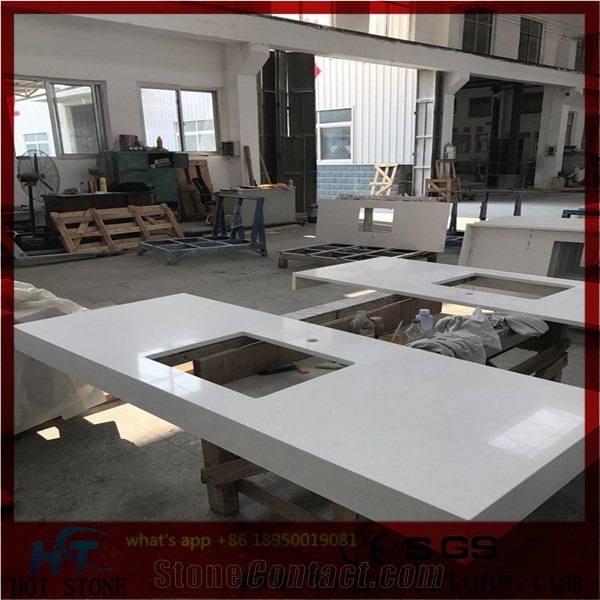 Quartz Kitchen Countertops Of Crystallized Glass Stone, White Quartz Kitchen Countertops