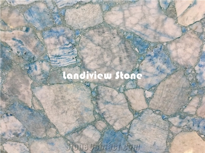 Ice Blue Calcite Slabs and Tiles, Semiprecious Stone Slabs and Tiles