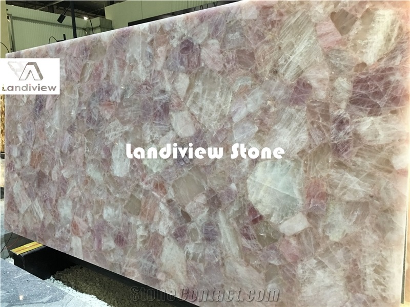 Pink Quartz Slabs and Tiles, Semiprecious Stone Slabs and Tiles
