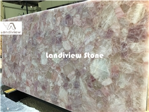 Pink Quartz Slabs and Tiles, Semiprecious Stone Slabs and Tiles