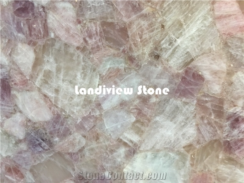 Pink Quartz Slabs and Tiles, Semiprecious Stone Slabs and Tiles