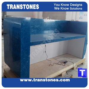 A Quality Customized Solid Surface Blue Acrylic Marble Panel Stone for Reception Office Desk,Hotel Table Modern Design New Material for Stone Business