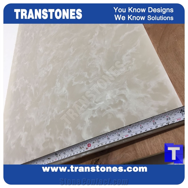 Artificial Beige Spray Marble Faux Quartz Slabs for Wall Panel Ceiling Floor Covering,Solid Surface Engineered Stone Glass Resin Stone Slab for Reception Desk,Countertops Backlit