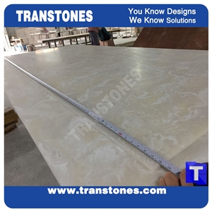 Artificial Beige Spray Marble Faux Quartz Slabs for Wall Panel Ceiling Floor Covering,Solid Surface Engineered Stone Glass Resin Stone Slab for Reception Desk,Countertops Backlit