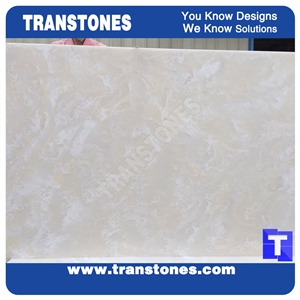 Artificial Beige Spray Marble Faux Quartz Slabs for Wall Panel Ceiling Floor Covering,Solid Surface Engineered Stone Glass Resin Stone Slab for Reception Desk,Countertops Backlit
