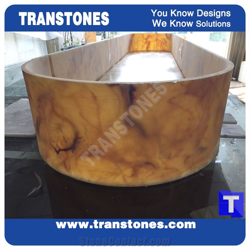 Engineered Glass Stone Solid Surface Yellow Spray Wave Faux Onyx Curved Reception Desk,Interior Tabletop Panel Furniture Stone