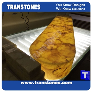 Engineered Glass Stone Solid Surface Yellow Spray Wave Faux Onyx Curved Reception Desk,Interior Tabletop Panel Furniture Stone