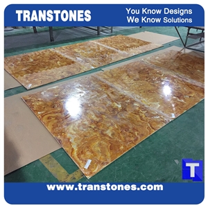 Giallo Solid Surface Onyx,Artificial Alabaster Slab Tile for Wall Panel Cladding,Floor Paving Pattern Interior Glass Acrylic Stones Decor
