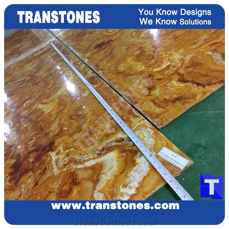 Giallo Solid Surface Onyx,Artificial Alabaster Slab Tile for Wall Panel Cladding,Floor Paving Pattern Interior Glass Acrylic Stones Decor