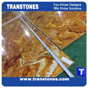 Giallo Solid Surface Onyx,Artificial Alabaster Slab Tile for Wall Panel Cladding,Floor Paving Pattern Interior Glass Acrylic Stones Decor