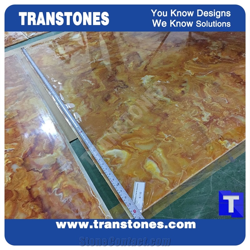 Giallo Solid Surface Onyx,Artificial Alabaster Slab Tile for Wall Panel Cladding,Floor Paving Pattern Interior Glass Acrylic Stones Decor