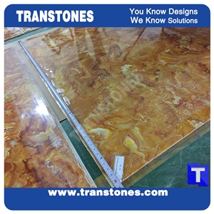 Giallo Solid Surface Onyx,Artificial Alabaster Slab Tile for Wall Panel Cladding,Floor Paving Pattern Interior Glass Acrylic Stones Decor