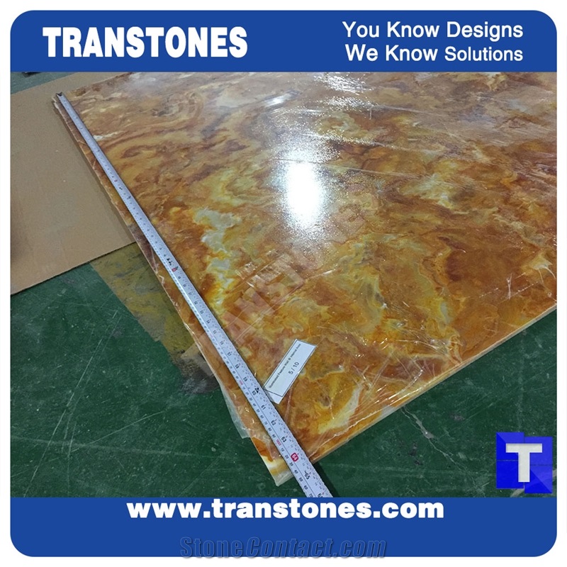Golden Rainbow Dragon Solid Surface Yellow Acrylic Onyx Slab Tiles Sheet for Wall Cladding,Ceiling,Artificial Marble Slab for Countertops,Interior Furniture Material