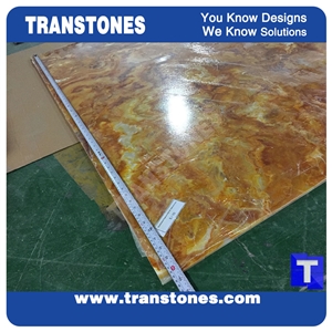 Golden Rainbow Dragon Solid Surface Yellow Acrylic Onyx Slab Tiles Sheet for Wall Cladding,Ceiling,Artificial Marble Slab for Countertops,Interior Furniture Material