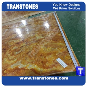 Golden Rainbow Dragon Solid Surface Yellow Acrylic Onyx Slab Tiles Sheet for Wall Cladding,Ceiling,Artificial Marble Slab for Countertops,Interior Furniture Material