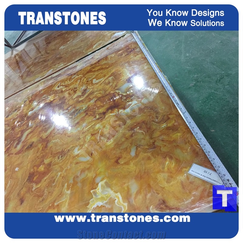 Golden Rainbow Dragon Solid Surface Yellow Acrylic Onyx Slab Tiles Sheet for Wall Cladding,Ceiling,Artificial Marble Slab for Countertops,Interior Furniture Material