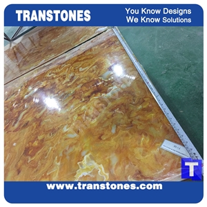 Golden Rainbow Dragon Solid Surface Yellow Acrylic Onyx Slab Tiles Sheet for Wall Cladding,Ceiling,Artificial Marble Slab for Countertops,Interior Furniture Material