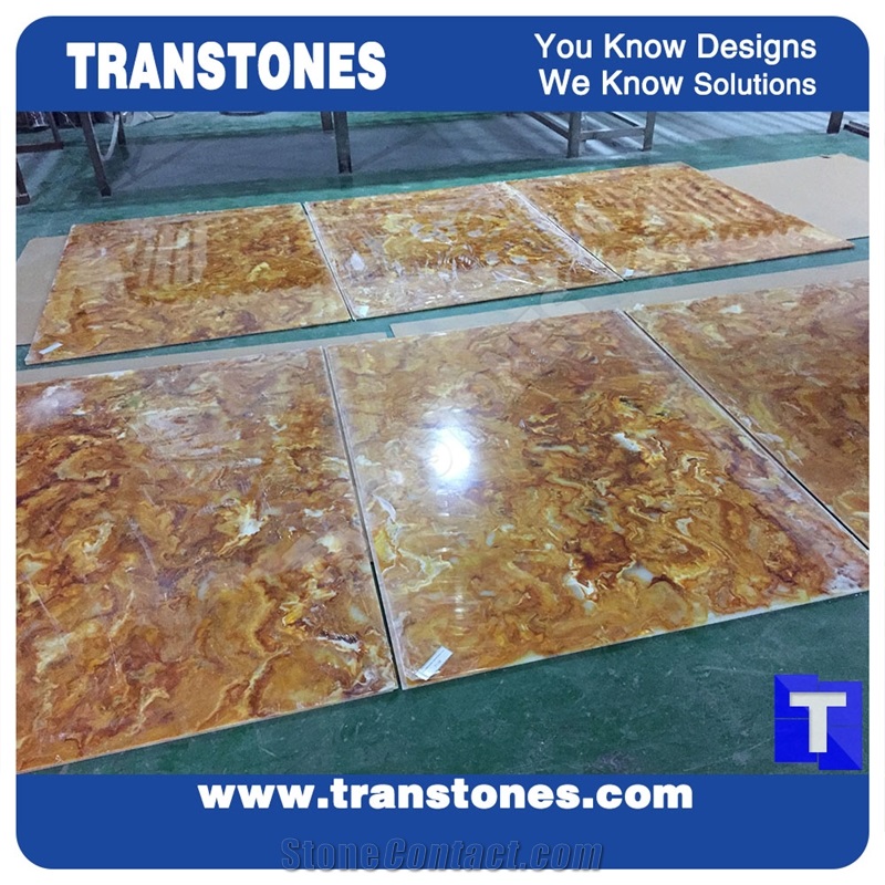 Golden Rainbow Dragon Solid Surface Yellow Acrylic Onyx Slab Tiles Sheet for Wall Cladding,Ceiling,Artificial Marble Slab for Countertops,Interior Furniture Material